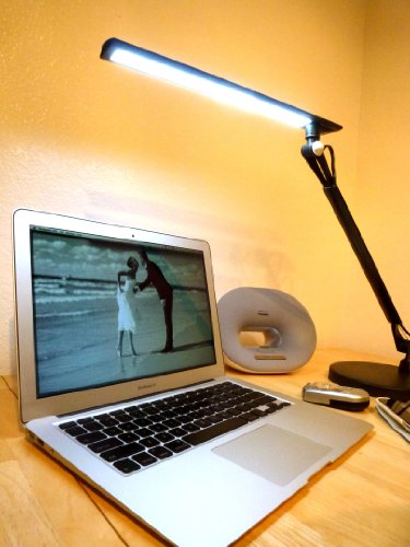 Lightwell S450 by Lumiy - Ultra Bright LED Light Panel Desk Lamp (Midnight Black with Base)