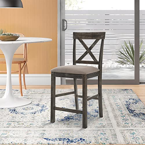 Benjara Gray Wooden Counter Height Chairs with X-Shaped Backrest, Set of 2
