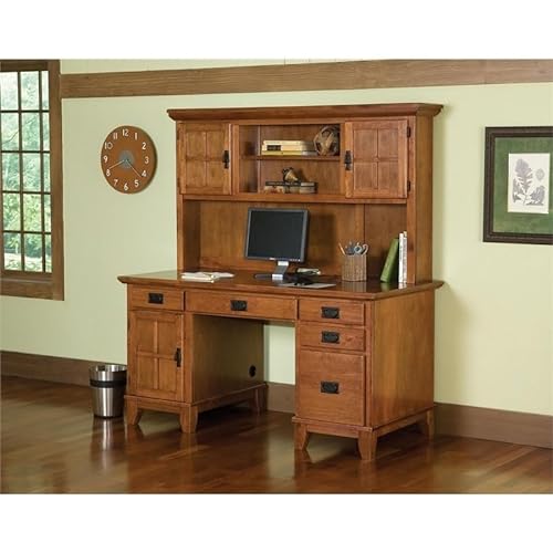 Bowery Hill Cottage Oak Wood Pedestal Desk with Hutch