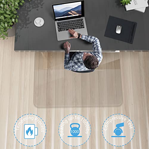 Gloppers Crystal Clear Glass Chair Mat, 48 X 60 Inch, Heavy Duty Tempered Glass - 1/5 Inch Thickness