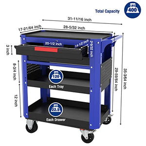 WORKPRO 28” Rolling Tool Cart with 2 Drawers, Heavy Duty Industrial Storage Organizer