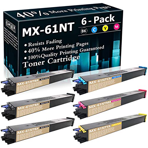 Compatible 6-Pack (3BK+1C+1M+1Y) MX-61NT Toner Cartridge Replacement for Sharp MX-3050V MX-3051 MX-3070N MX-3550V MX-3571 MX-4051 MX-4070N MX-6050N MX-6070N MX-6070V Printer Ink Cartridge