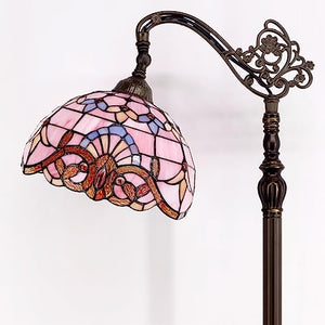 WERFACTORY Tiffany Floor Lamp Pink Stained Glass Arched Lamp 12X18X64 Inches - Gooseneck Adjustable Standing Reading Light - S003P Series