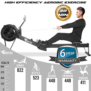 Gripped Rowing Machine for Home Gym, Foldable Rower, 10 Levels Air Resistance, LCD Display & Bluetooth Connectivity, Preset Workouts