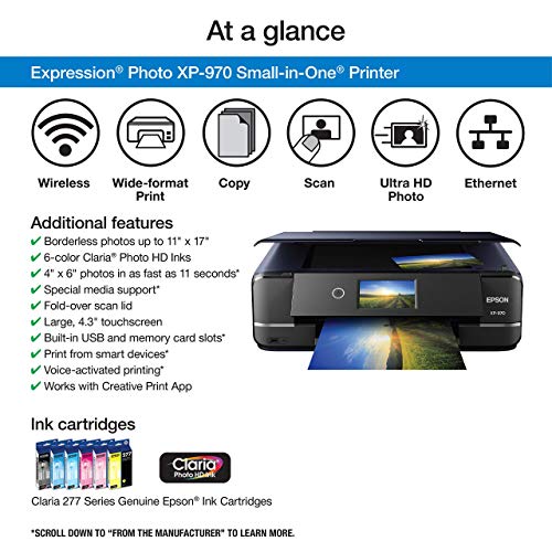 Epson Expression Photo XP-970 Wireless Color Photo Printer with Scanner and Copier (Renewed)