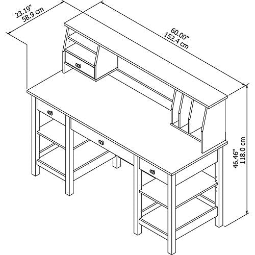 Bush Furniture Broadview 60W Desk with Storage Shelves and Small Hutch Organizer in White
