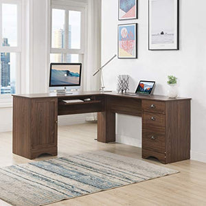 Large 66’’ L Shaped Desk Corner Computer Desk PC Table Home Office Writing Gaming Workstation with Drawers,File Cabinet,Hidden Storage Space Shelf,Walnut,66’’L x 66’’L x23.6’’W x30.3''H