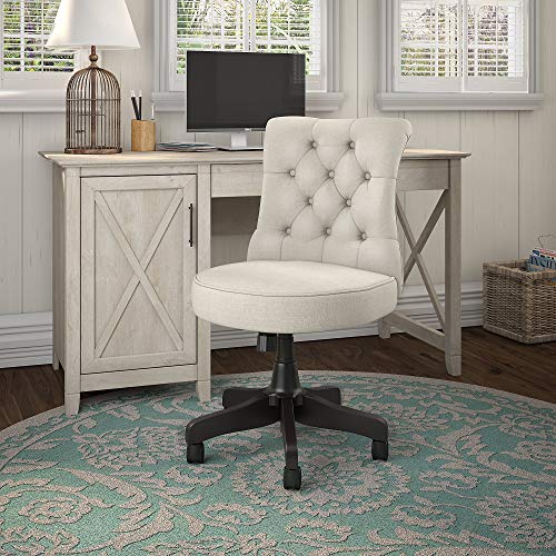 Bush Furniture Key West 54W Computer Desk with Mid Back Tufted Office Chair in Washed Gray