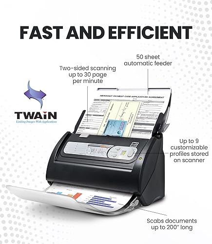 Plustek PS188 High Speed Double-Sided Color Document Scanner with ADF, 30ppm, Windows Support