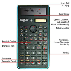 BAZIC Products Scientific Calculator 240 Function, Dual Hybrid Battery and Solar, Slide-On Case, Engineering Calculators LCD Display, Professional, 72-Pack