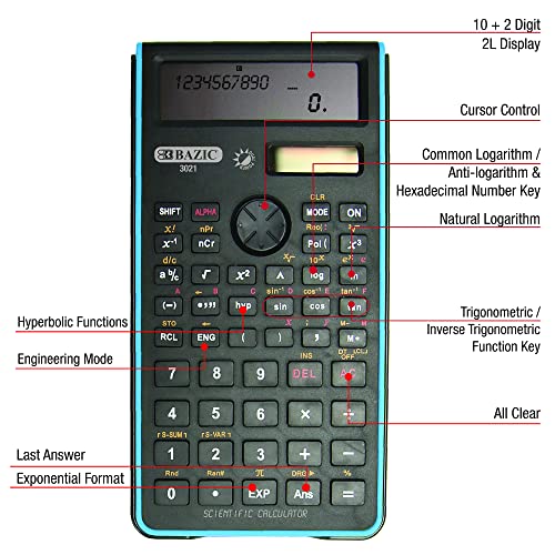 BAZIC Products Scientific Calculator 240 Function, Dual Hybrid Battery and Solar, Slide-On Case, Engineering Calculators LCD Display, Professional, 72-Pack