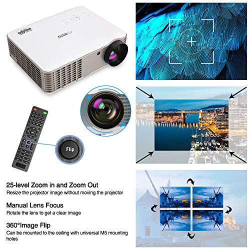 EUG LCD HD Home Theater Projector 1080P 4600 Lumen Digital TV Projector Movies Gaming with HDMI  HDMI USB RCA Audio VGA AV Zoom Keystone Built-in Speakers, Ideal for Outdoor Indoor Entertainment