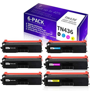 (3 Black, 1 Cyan, 1 Magenta, 1 Yellow, 6-Pack) Compatible Toner Cartridge Replacement for Brother TN-436 TN436 to use with HL-L8260CDW HL-L8360CDW MFC-L8900CDW MFC-L8610CDW Printer
