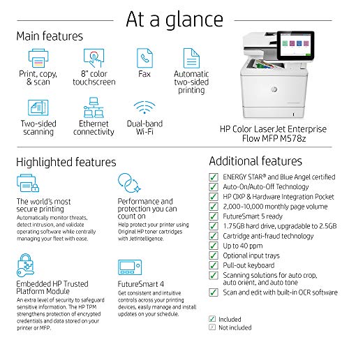 HP Color LaserJet Enterprise Flow Multifunction M578z Wireless Duplex Printer with Stapler and Pull-Out Keyboard (7ZU88A)