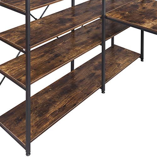 Merax 54" Large Computer 5-Tier Shelves, Office Study Table with Bookcase, Writing Hutch Desk, Brown