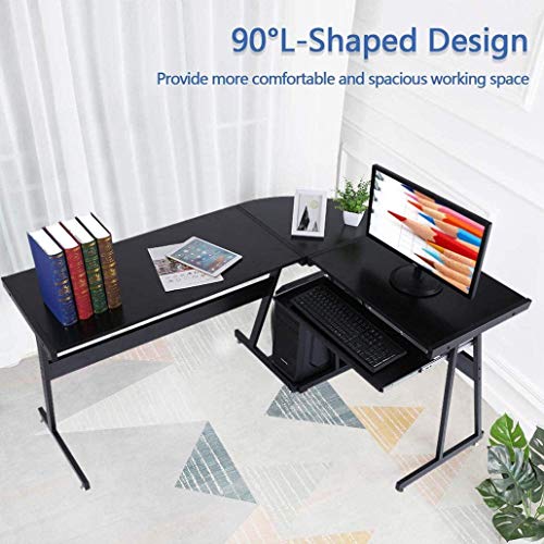 FITOOM L-Shape Corner Gaming Table,L Shaped Gaming Computer Desk 58.1'' Writing Studying PC Laptop Workstation for Home Office Bedroom,Black
