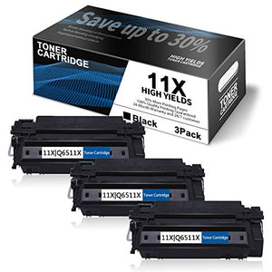 3 Pack Compatible 11X | Q6511X Black High Yield Toner Cartridge Replacement for HP 11X to use with 2420d 2420n 2420dn 2430tn 2430dtn 2430n 2400 2430 2410 2420 Series Printers (15,000 Pages)
