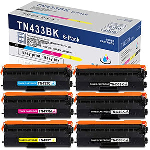 6 Pack (3BK+1C+1M+1Y) High Yield Compatible TN433 TN-433 TN433BK TN433C TN433M TN433Y Toner Cartridge Replacement for Brother HL-L8360CDW L8360CDWT L9310CDW MFC-L8690CDW L970CDWT Printer