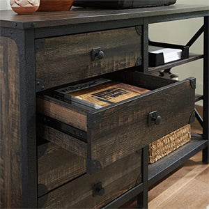 Sauder Steel River Industrial Credenza with Drawers, Carbon Oak Finish