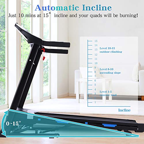 FUNMILY Treadmill with Incline & 300 lbs Weight Capacity, 3.25HP Folding Treadmill for Home with Automatic Incline, Electric Running & Walking Treadmill
