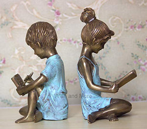 Metal Book Ends, Bookends Support for Shelves Tables, Book Shelf Holder, Heavy Books Stopper, Brass Made Greek Girl boy Bookend Pair Decorative for Home Livingroom Office Book Lovers