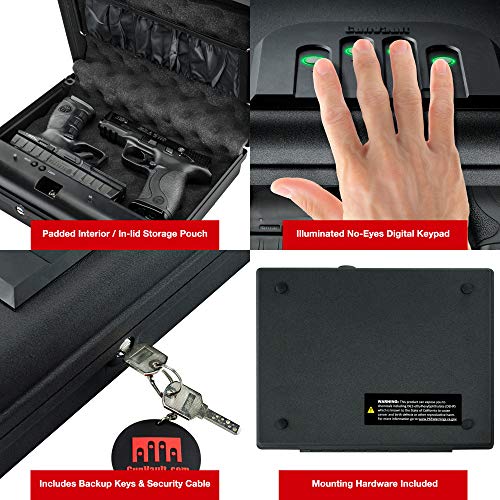 GunVault MicroVault XL Portable Large Gun Safe with Illuminated No-Eyes Digital Keypad and Security Cable (2 Pistol Capacity)