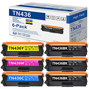 6 Pack (3Black+1Cyan+1Magenta+1Yellow) TN436BK, TN436C, TN436M, TN436Y Toner Cartridge Set Replacement for Brother TN436 DCP-L8410CDW HL-L8260CDW L9310CDWTT MFC-L8610CDW L9570CDW Printer