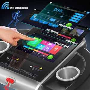 SYTIRY Treadmill with Screen,Treadmills for Home with 10" HD tv Touchscreen&WiFi Connection,3.25hp Motor, Folding Exercise Equipment Machine with Workout Program, Hydraulic Drop