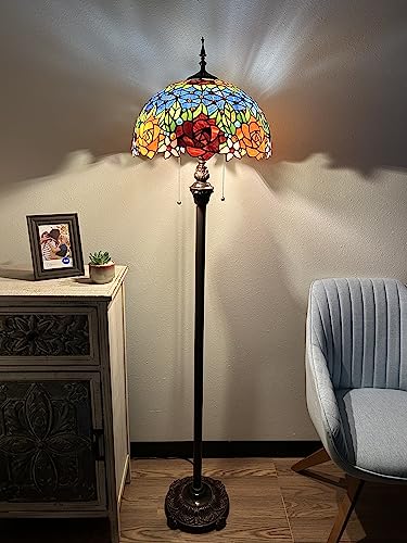 Enjoy Decor Lamps Tiffany Floor Lamp with Stained Glass Rose Flowers - LED Bulbs - H64*W16 in