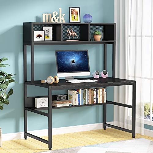 Tribesigns 47 inch Computer Desk with Hutch and Bookshelf, Home Office Desk with Storage Shelf, PC Laptop Workstation Gaming Writing Study Computer Table, Space-Saving Desk for Small Space