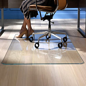 Fab Glass and Mirror Glass Office Chair Mat | 42”x48” Flat Polished Edge Heavy Duty Tempered Glass Mat | For Hardwood Floor or Carpet | Effortless Rolling | Clear