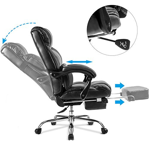 Ergonomic Office Chair,Executive Chair 400 lb Big & High Back Capacity Home Office Chair,Adjustable Recliner Leather Office Chair,Retractable Footrest Rolling Swivel with Black Lumbar Pillow Thick