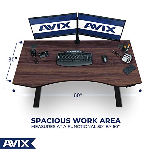 AVIX Standing Desk, 4 Memory Electric Height Adjustable Desk,60" x 30" Whole Piece Stand up Desk Home Office Desks Walnut