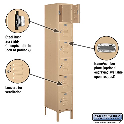 Salsbury Industries 66168TN-U Six Tier Box Style 12-Inch Wide 6-Feet High 18-Inch Deep Unassembled Standard Metal Locker, Tan Brown
