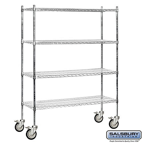 Salsbury Industries Mobile Wire Shelving Unit, 60-Inch Wide by 80-Inch High by 18-Inch Deep, Chrome