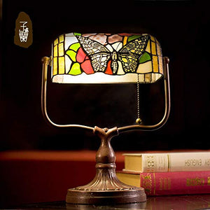 None European Banker Tiffany Desk Lamp Retro Butterfly Bedroom Bedside Office