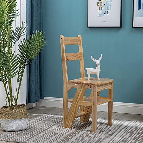 QDY Portable 4 Step Folding Step Stool Ladder Shelf Wood Color 40X40X89CM