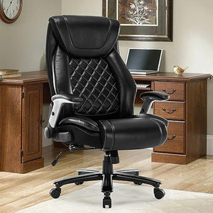 Seevoo Big and Tall Office Chair 400LBS High Back Executive Computer Chair - Adjustable Lumbar Support, Flip-Up Arms, Black