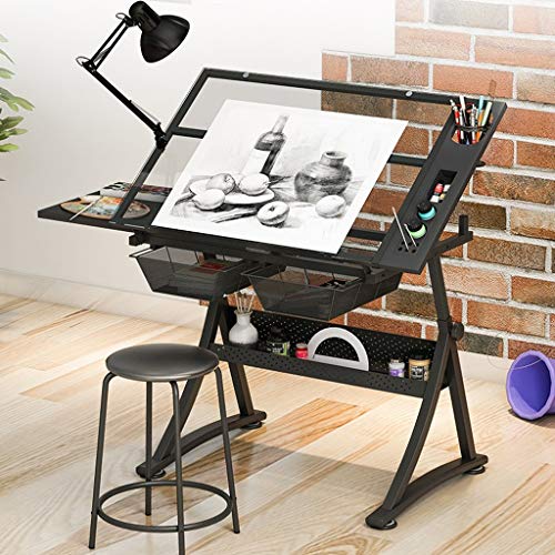 Height Adjustable Drawing Desk, Tiltable Craft Table with Storage, Large Art Desk, for Home Office Drafting Table