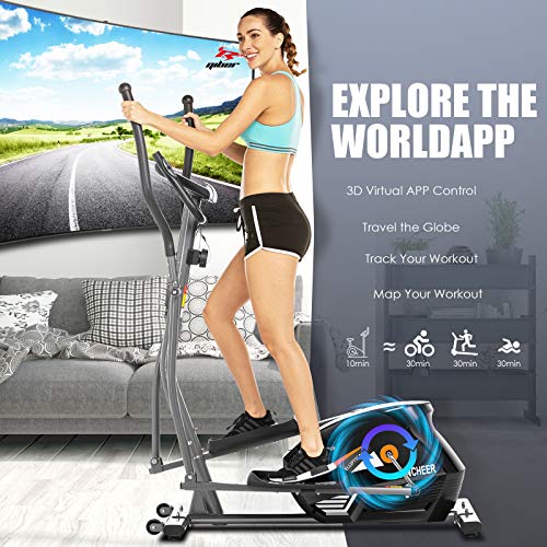 ANCHEER Elliptical Machine, Elliptical Trainer with APP Connected, 390 Weight Capacity & Large Multi-Function LCD Display for Walking Home & Office Cardio Exercise