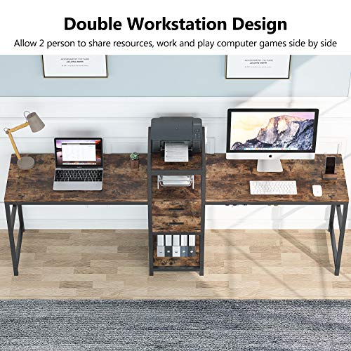 Tribesigns 94.5” Two Person Desk with 2 Drawers, Double Computer Desk for Two with Storage Shelves, Extra Long Workstation for Home Office