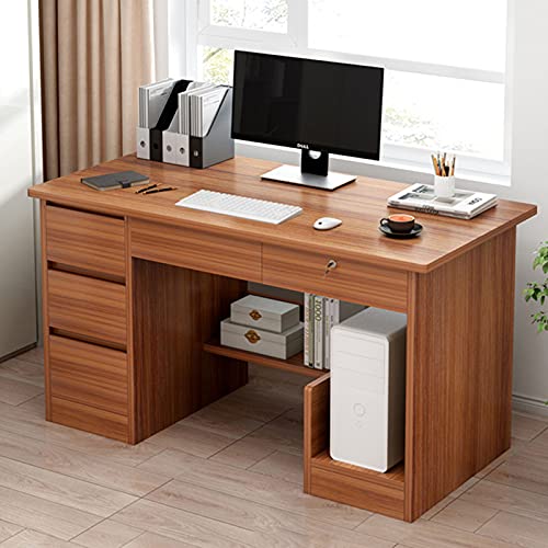 XIALIUXIA Wooden Modern Computer Desk, Laptop PC Table Home Office Study Workstation with Drawers Shelves Computer Workstation Writing Desk, Space Saving Design,B,100CM