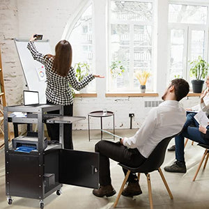 ERFEI Rolling Presentation AV Cart with Height Adjustable Media Station, Locking Cabinet, Keyboard Tray, and Power Outlets