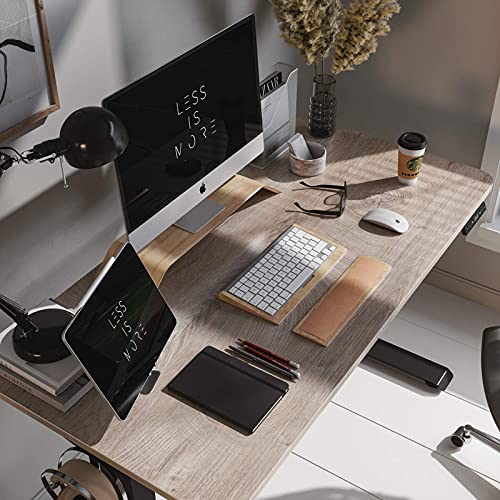 FAMISKY Dual Motor Adjustable Height Electric Standing Desk, 48 x 24 Inches Stand Up Home Office Desk with Splice Tabletop, Black Frame/Greige Top