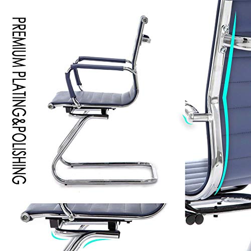 DM Furniture Office Desk Chair Set of 6 - PU Leather Mid Back Guest Chairs, Navy Blue