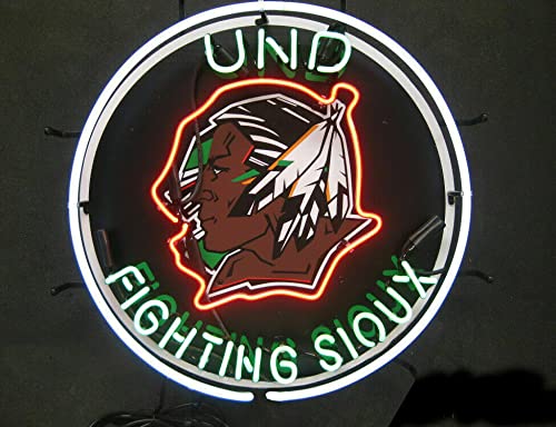 Queen Sense 24"x24" North Dakota Fighting Sioux's Neon Sign Light Lamp with HD Vivid Printing Tech Artwork A124NDFSVVD