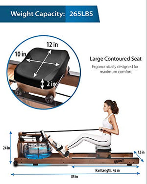WINNINGO Water Rowing Machine, American ASH Wooden Water Rower with Adjustable Resistance, Bluetooth Monitor & Heart Rate Chest Strap, Design for Home Use (Rower Cover Included)