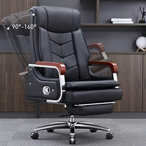Kinnls Kyle Reclining Massage Chair with Footrest - Genuine Leather Office Chair