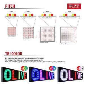 OLIVE LED Sign 3Color, RGY, P26, 36"x52" IR Programmable Scrolling Outdoor Message Display Signs EMC - Industrial Grade Business Ad Machine.