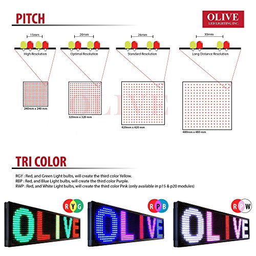 OLIVE LED Sign 3Color, RGY, P20, 15"x40" IR Programmable Scrolling Outdoor Message Display Signs EMC - Industrial Grade Business Ad Machine.